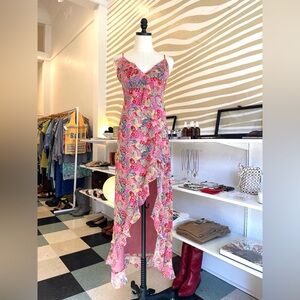 VICI colorful pink floral ruffled sleeveless maxi dress SMALL